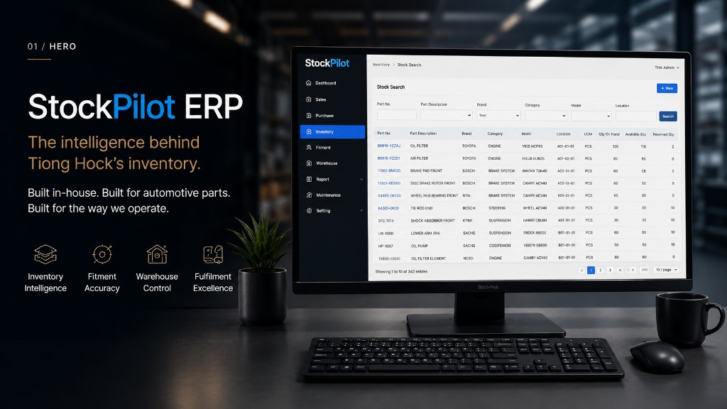 StockPilot ERP dashboard — stock search, inventory and branch visibility
